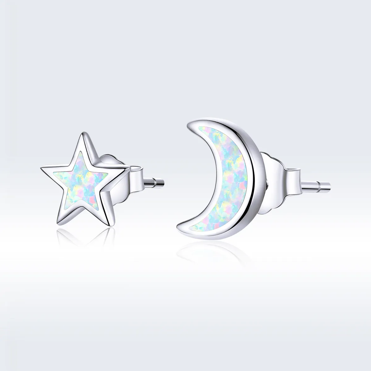 Pandora Style Silver Moon And Star Stud Earrings - SCE875