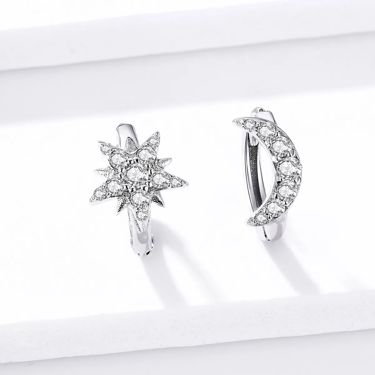 Pandora Style Silver Moon & Star Hoop Earrings - BSE289