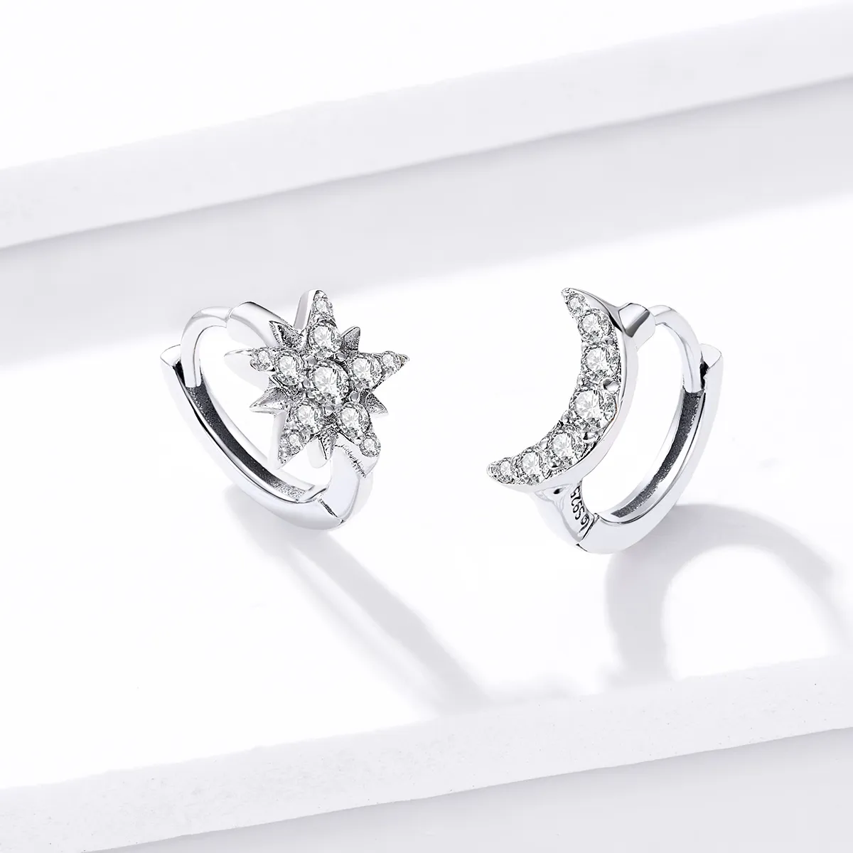 Pandora Style Silver Moon & Star Hoop Earrings - BSE289