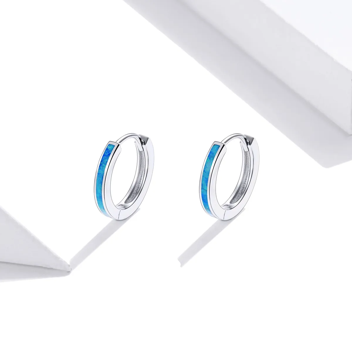 Pandora Style Silver Opal Hoop Earrings - SCE992