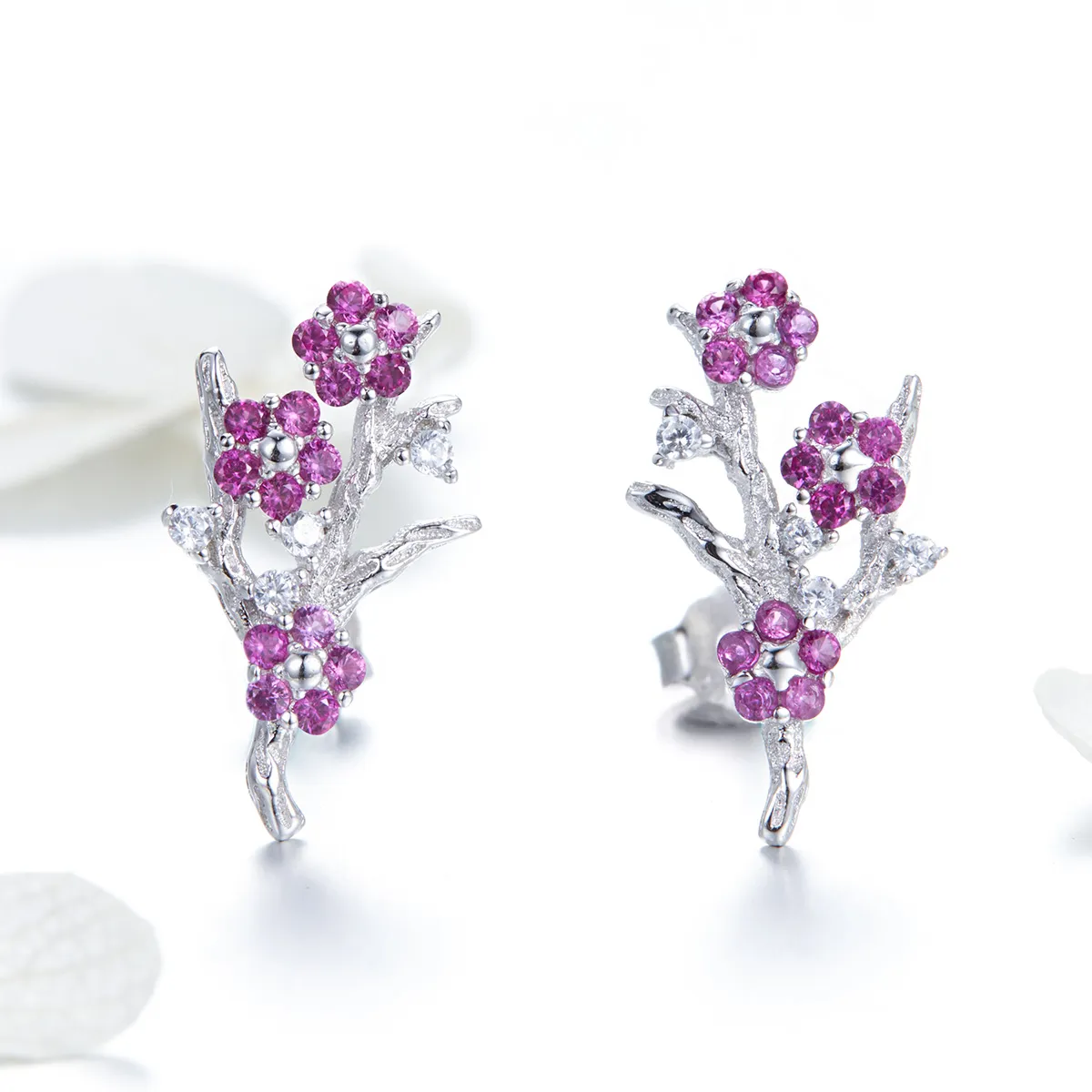 Pandora Style Silver Peach Blossom Stud Earrings - BSE040