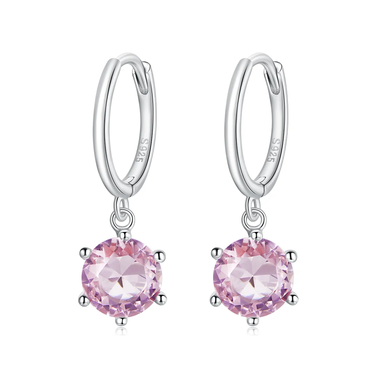 Pandora Style Silver Pink Cz Stone Dangle Earrings - SCE1020-PK