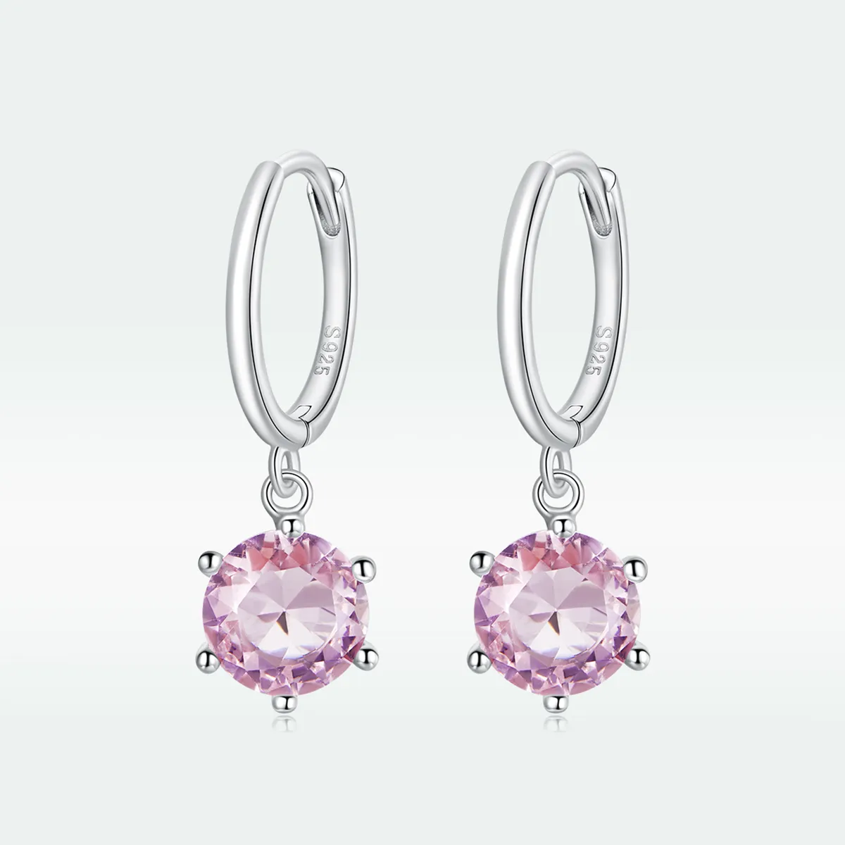 Pandora Style Silver Pink Cz Stone Dangle Earrings - SCE1020-PK