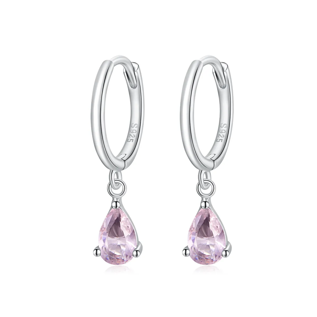 Pandora Style Silver Pink Drop Dangle Earrings - SCE1018-PK