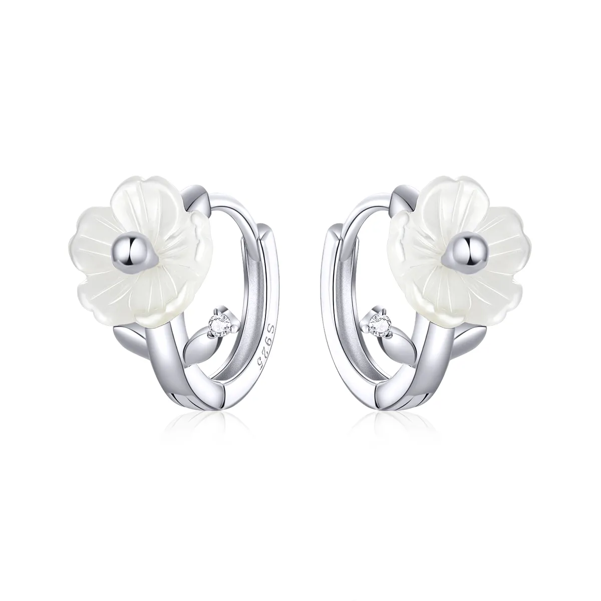 Pandora Style Silver Pure Flowers Hoop Earrings - BSE321