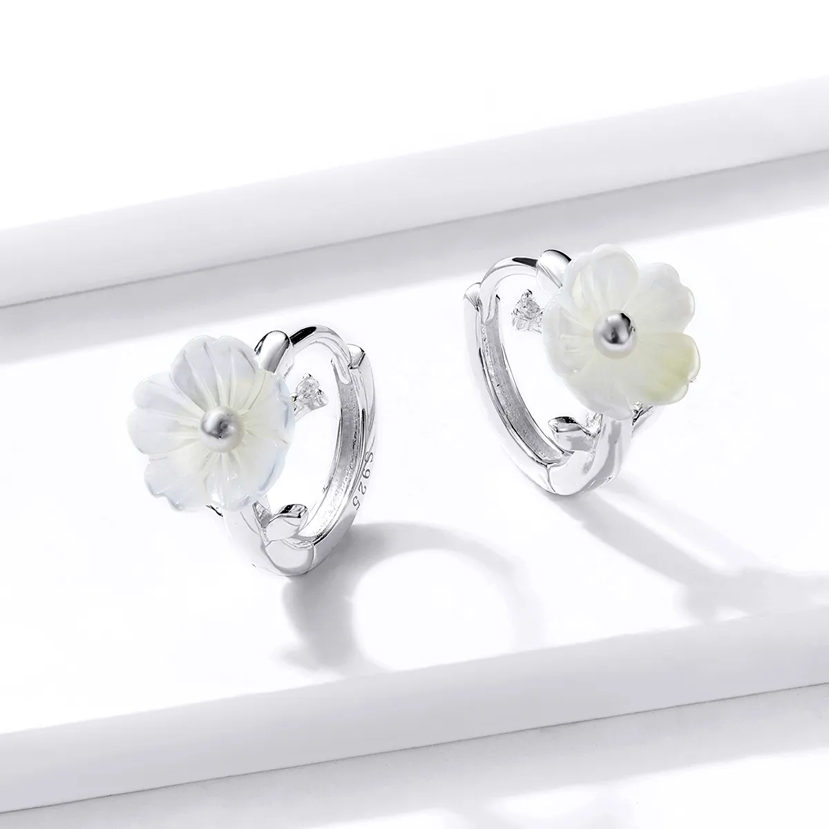 Pandora Style Silver Pure Flowers Hoop Earrings - BSE321