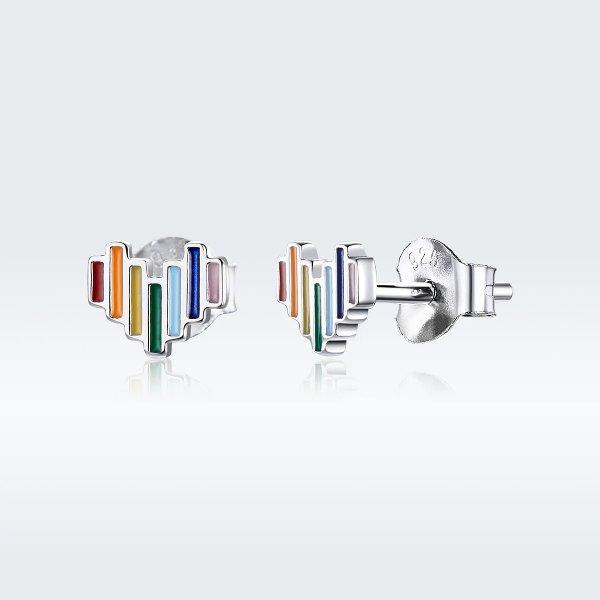 Pandora Style Silver Rainbow Heart Stud Earrings - SCE787