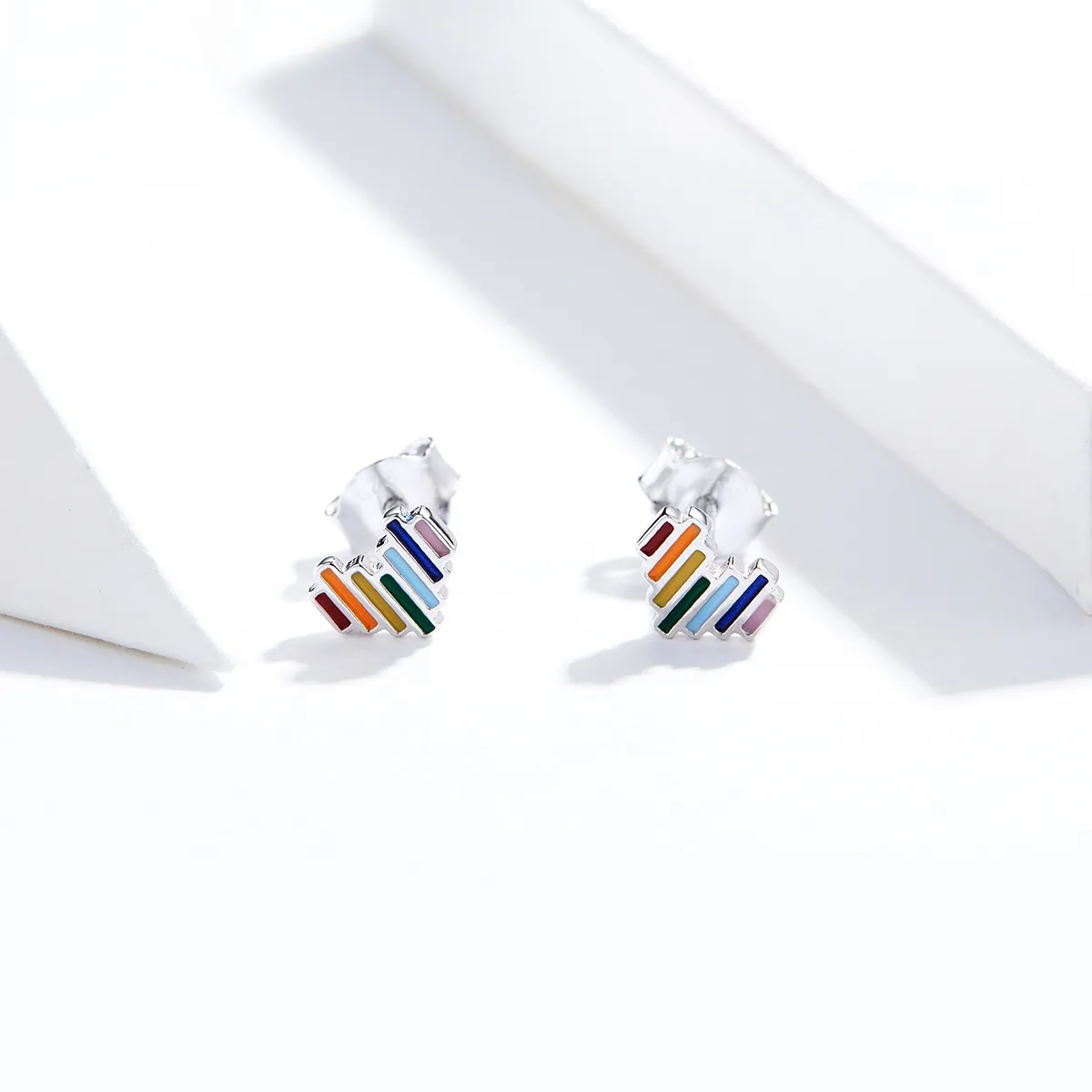 Pandora Style Silver Rainbow Heart Stud Earrings - SCE787