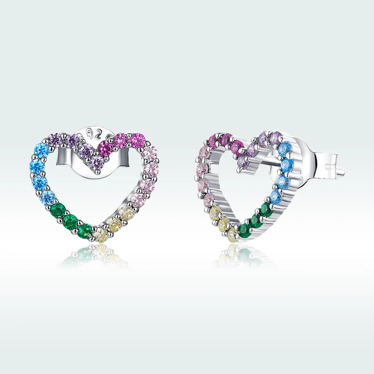 Pandora Style Silver Rainbow Hearts Stud Earrings - SCE891