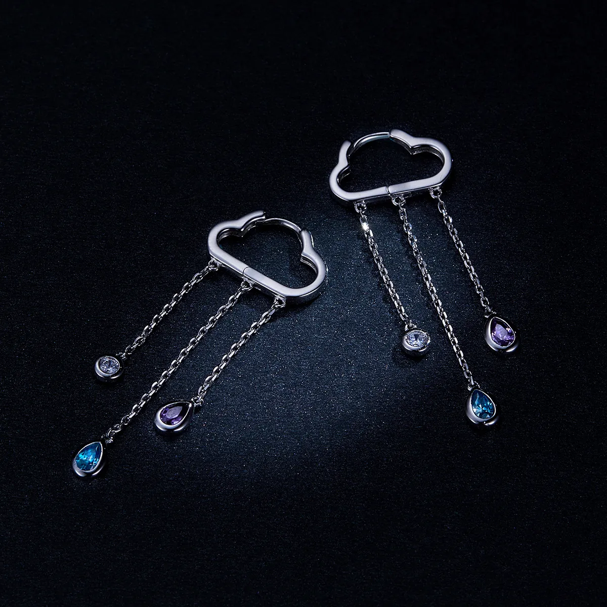 Pandora Style Silver Rainy Clouds Dangle Earrings - BSE220