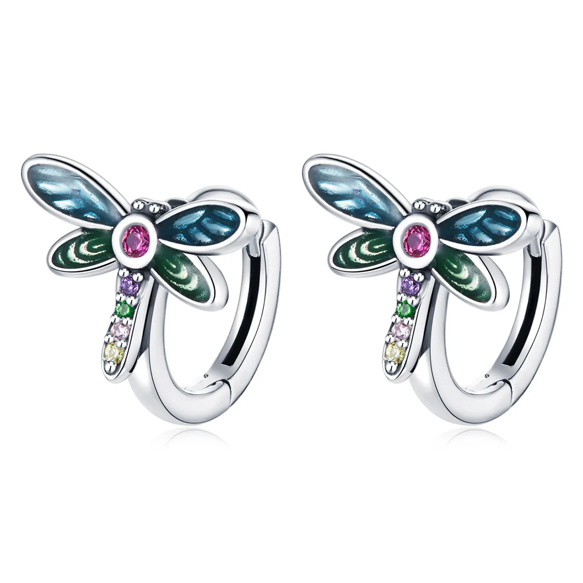 Pandora Style Silver Retro Dragonfly Hoop Earrings - SCE1172