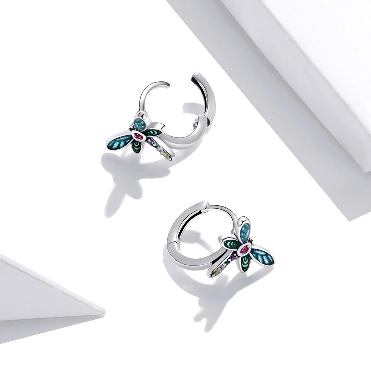 Pandora Style Silver Retro Dragonfly Hoop Earrings - SCE1172