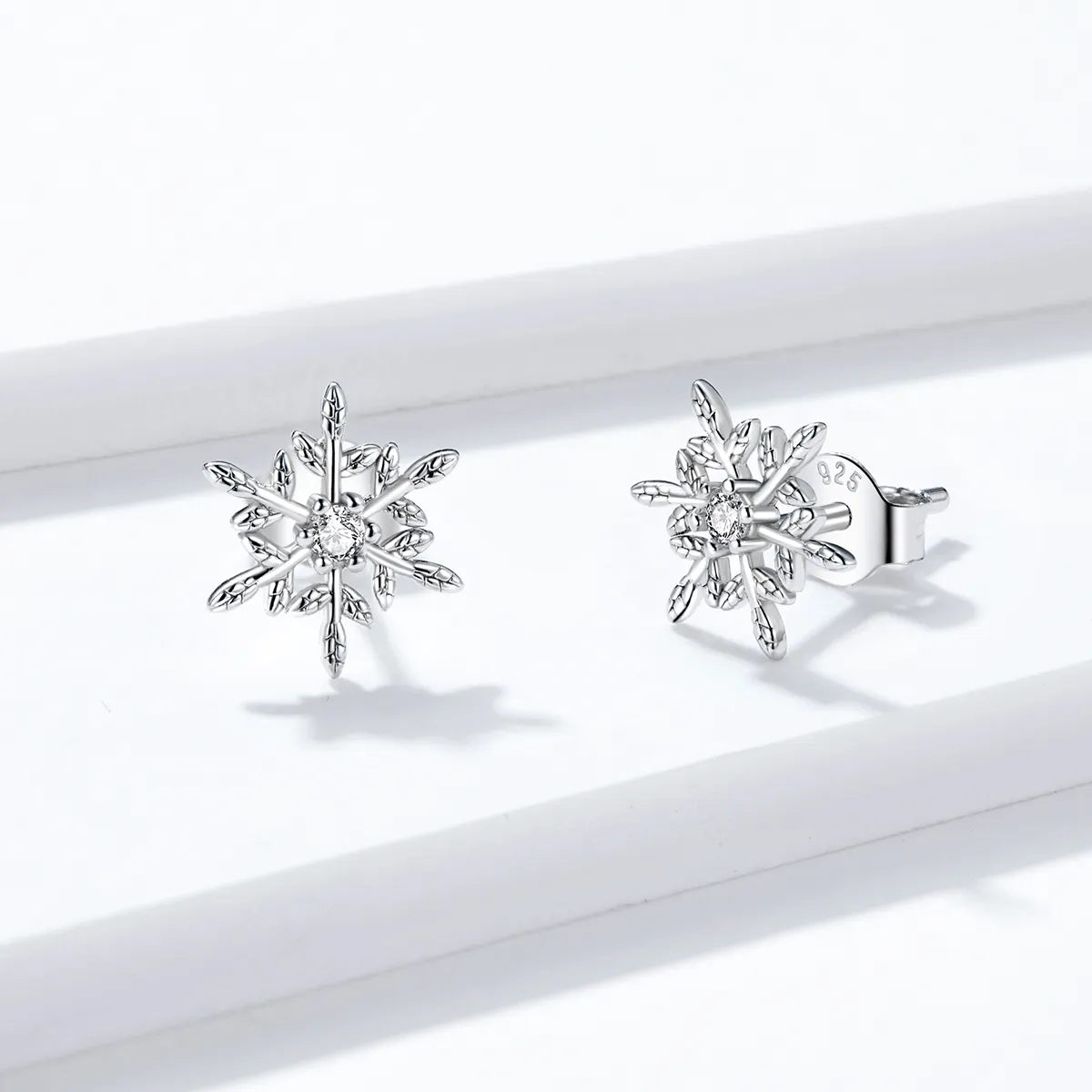 Pandora Style Silver Romantic Snowflakes Stud Earrings - BSE424