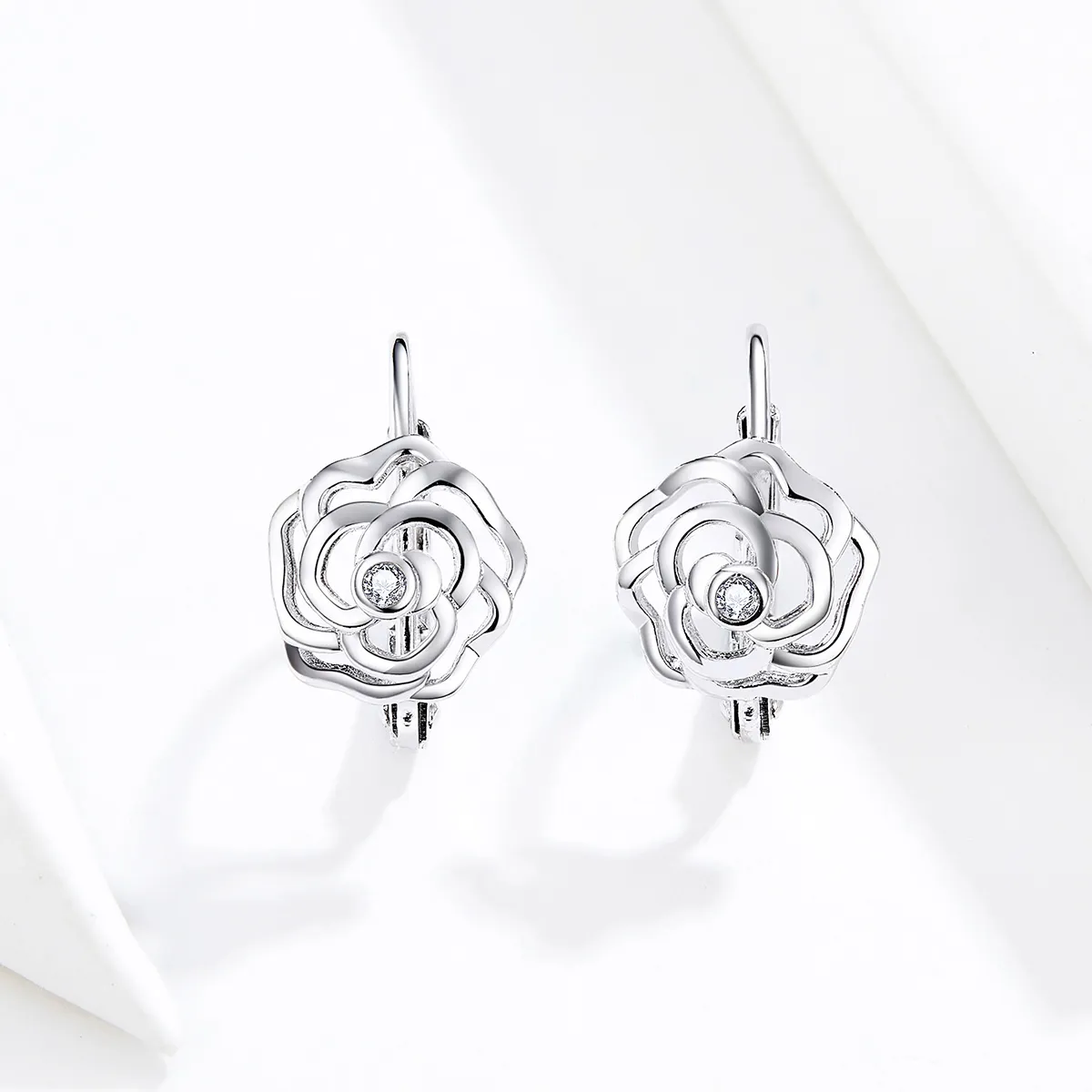 Pandora Style Silver Rose Hoop Earrings - SCE745