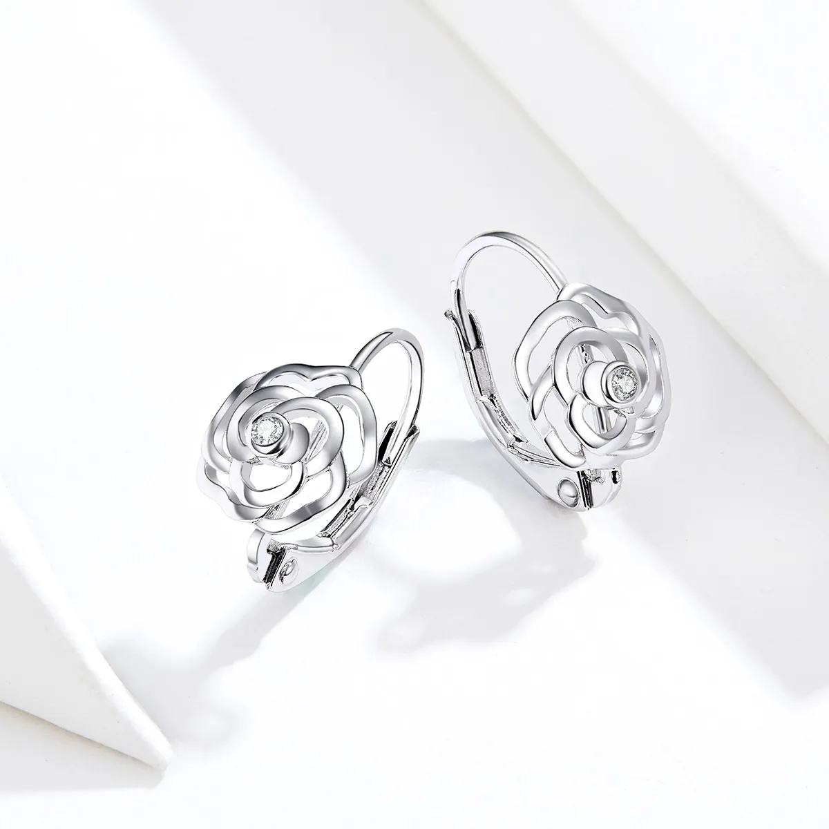 Pandora Style Silver Rose Hoop Earrings - SCE745