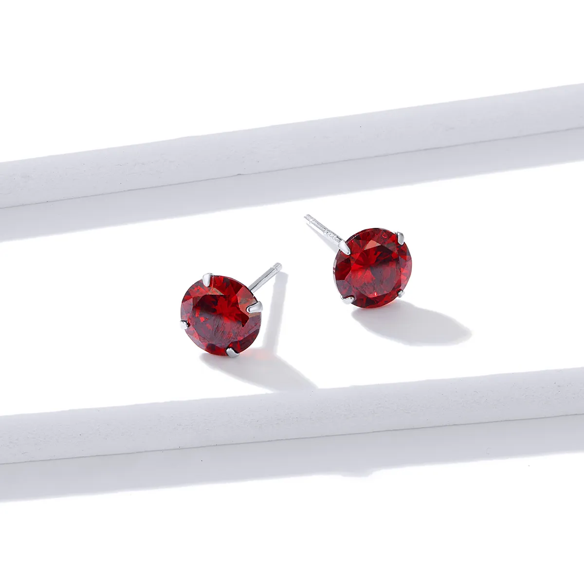 Pandora Style Silver ruby Stud Earrings - BSE166-RD