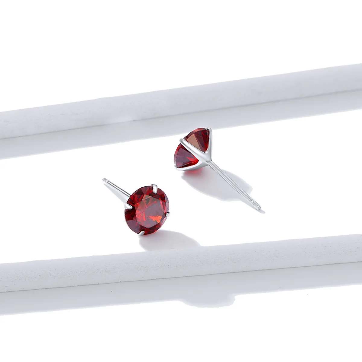 Pandora Style Silver ruby Stud Earrings - BSE166-RD