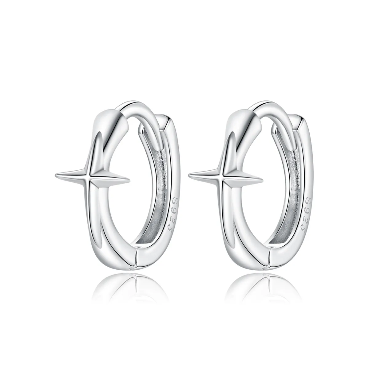 Pandora Style Silver Shining Star Hoop Earrings - SCE1045