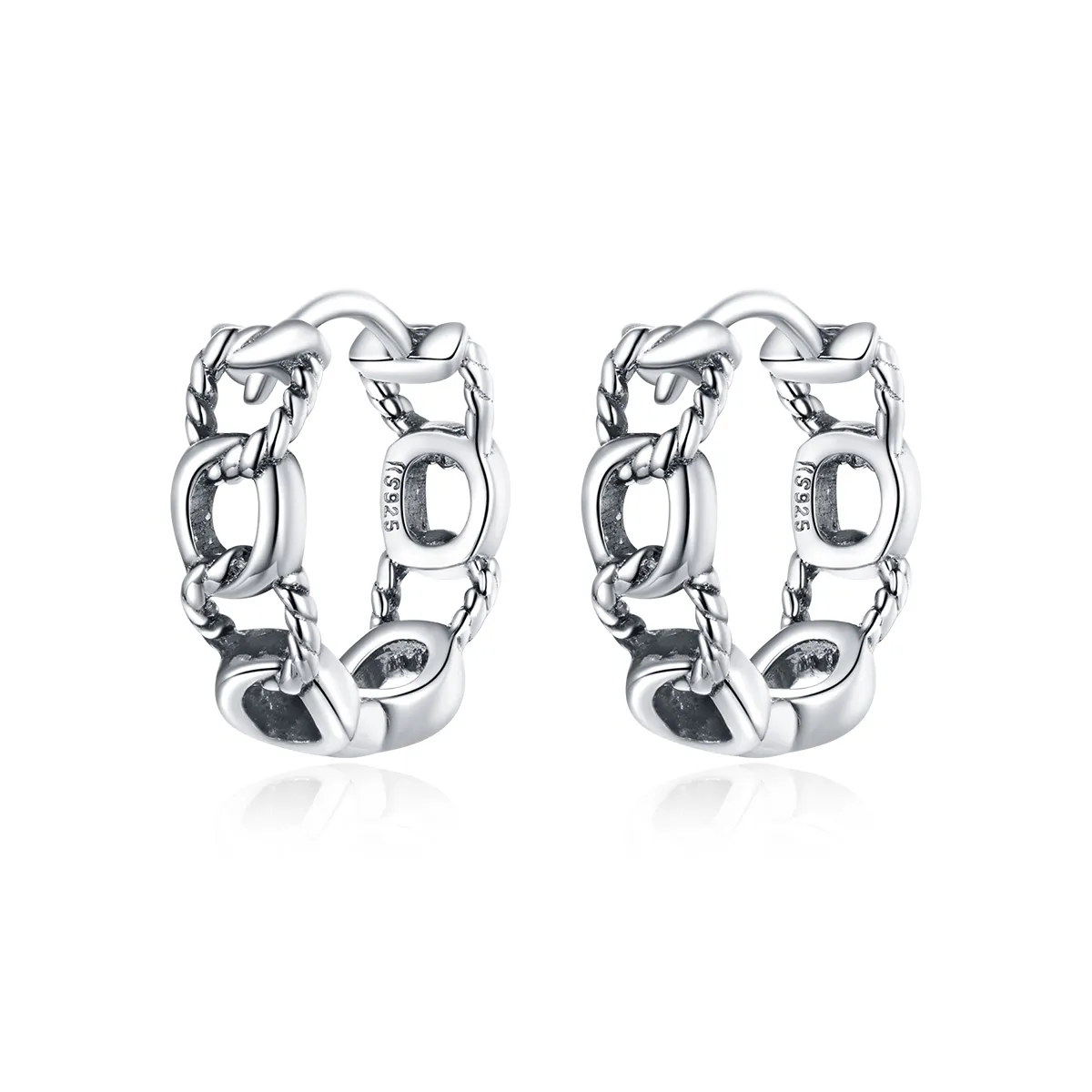 Pandora Style Silver Simple Chain Hoop Earrings - SCE960