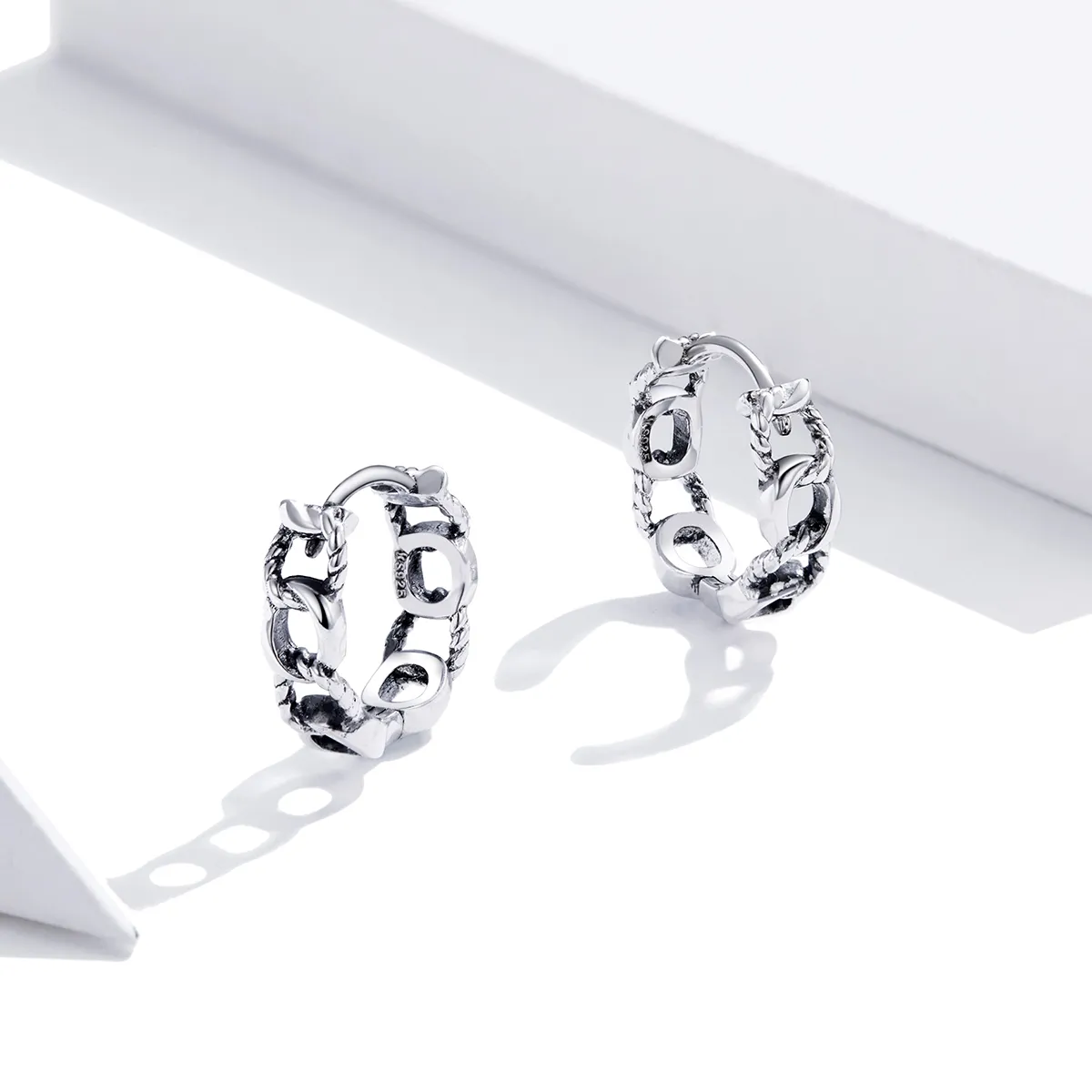 Pandora Style Silver Simple Chain Hoop Earrings - SCE960