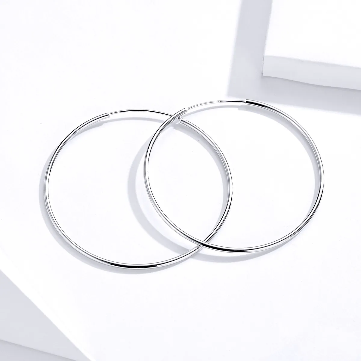 Pandora Style Silver Simple Line Hoop Earrings - SCE711