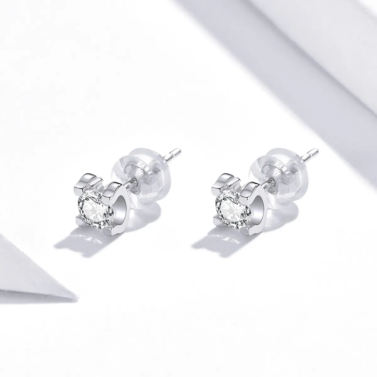 Pandora Style Silver Simple Zircon Stud Earrings - SCE974