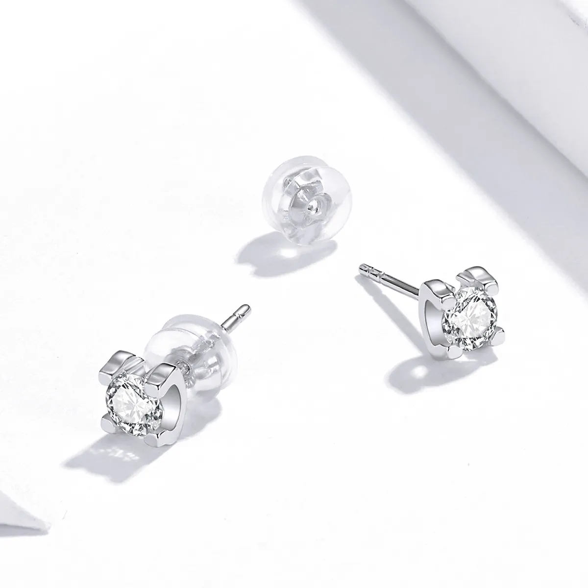 Pandora Style Silver Simple Zircon Stud Earrings - SCE974