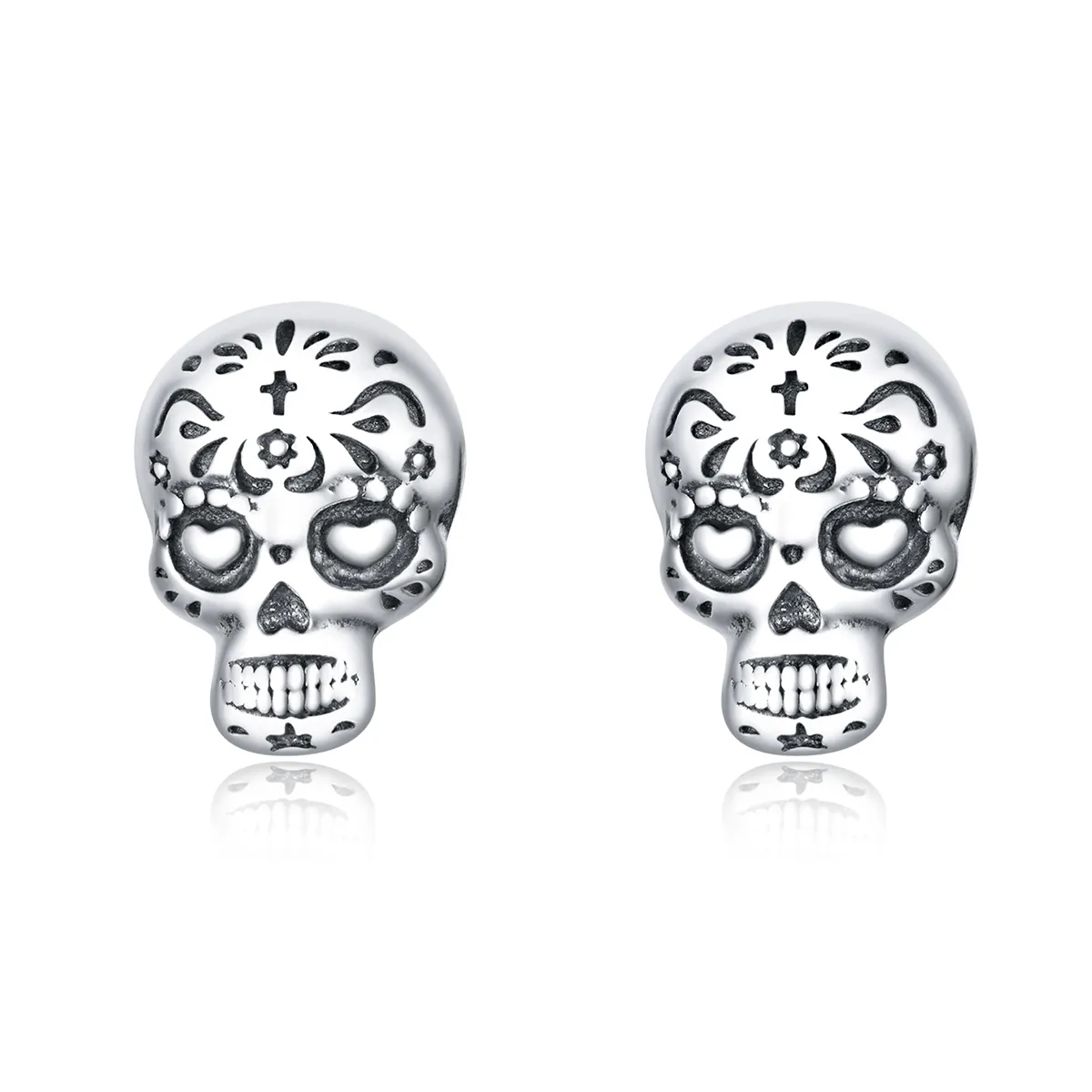 Pandora Style Silver Skull Stud Earrings - SCE953