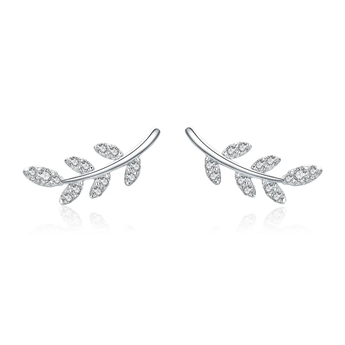 Pandora Style Silver Spring Leaves Stud Earrings - BSE031