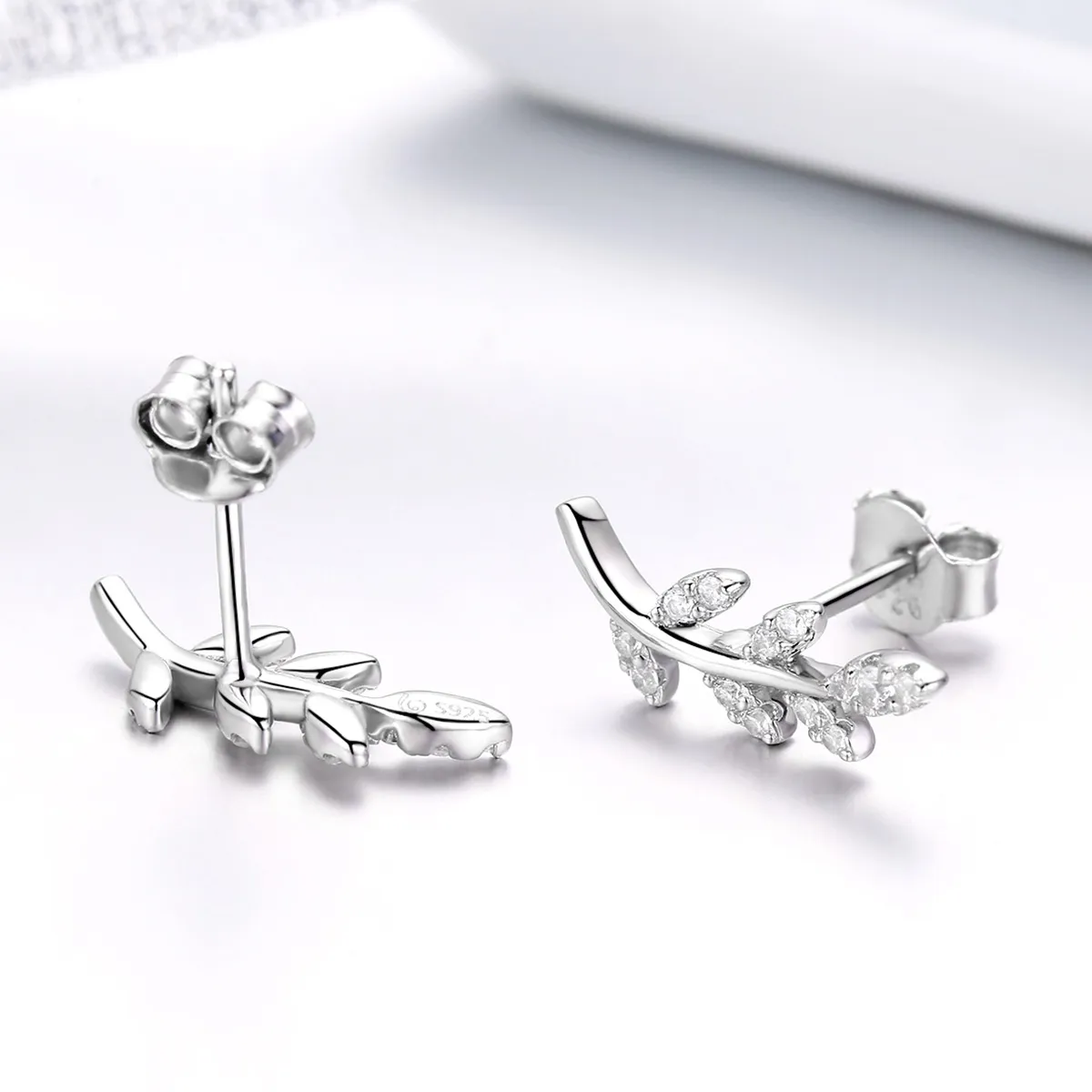 Pandora Style Silver Spring Leaves Stud Earrings - BSE031