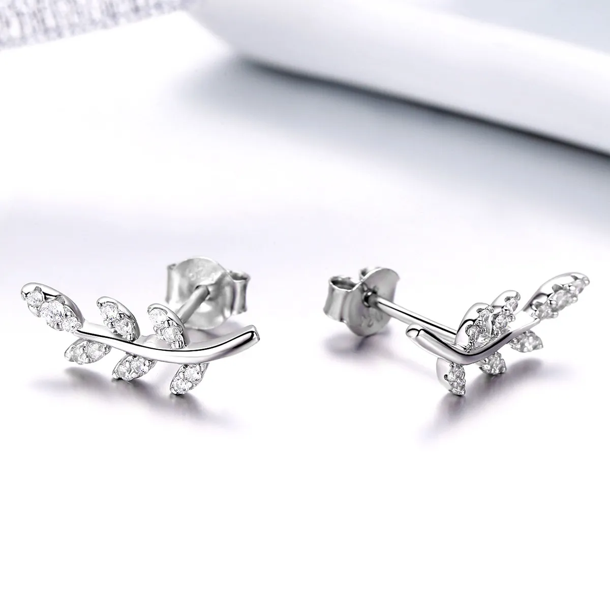 Pandora Style Silver Spring Leaves Stud Earrings - BSE031