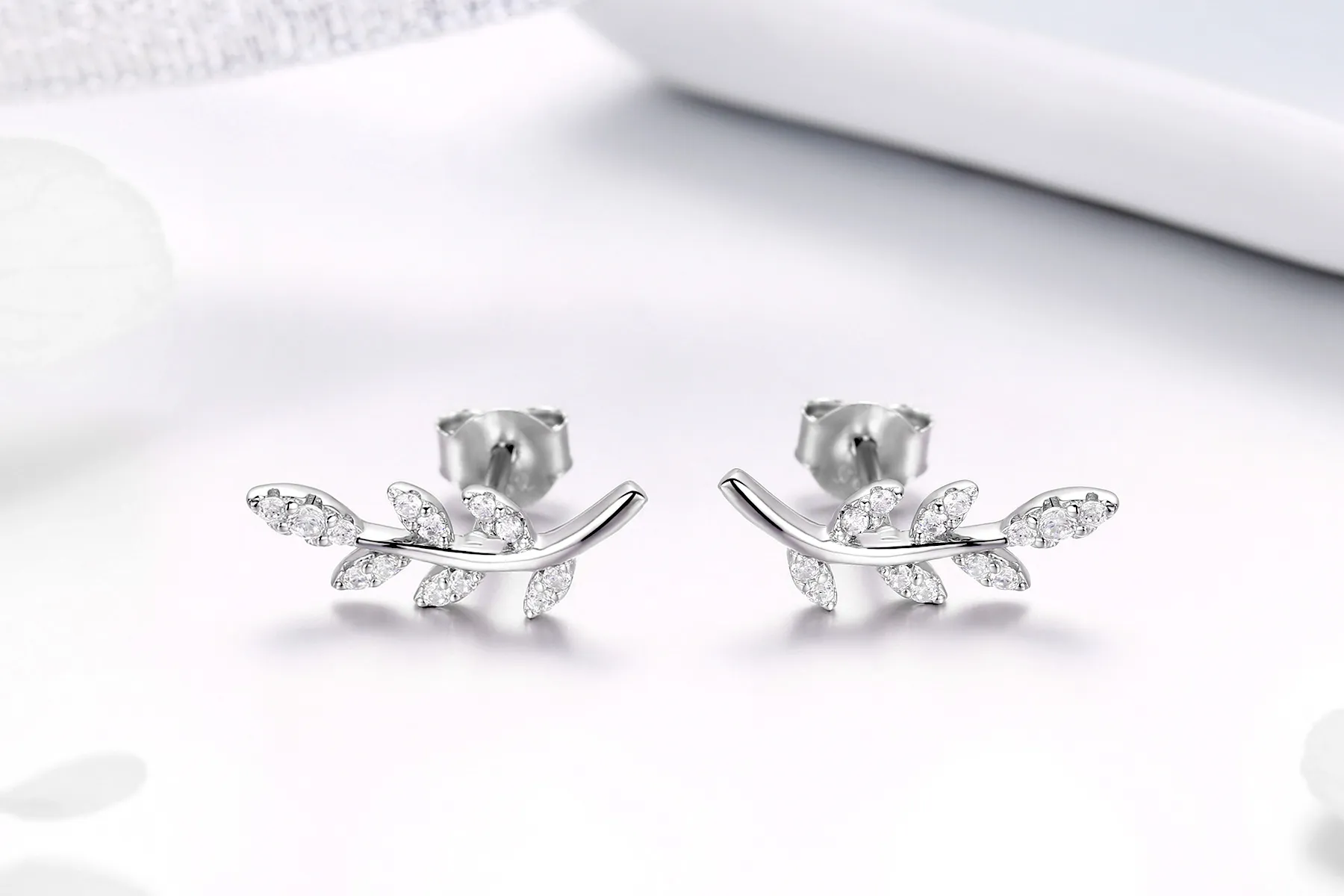 Pandora Style Silver Spring Leaves Stud Earrings - BSE031