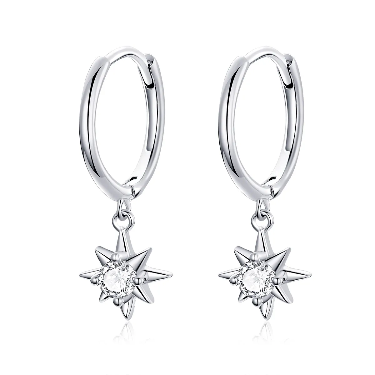 Pandora Style Silver Star Dangle Earrings - SCE759