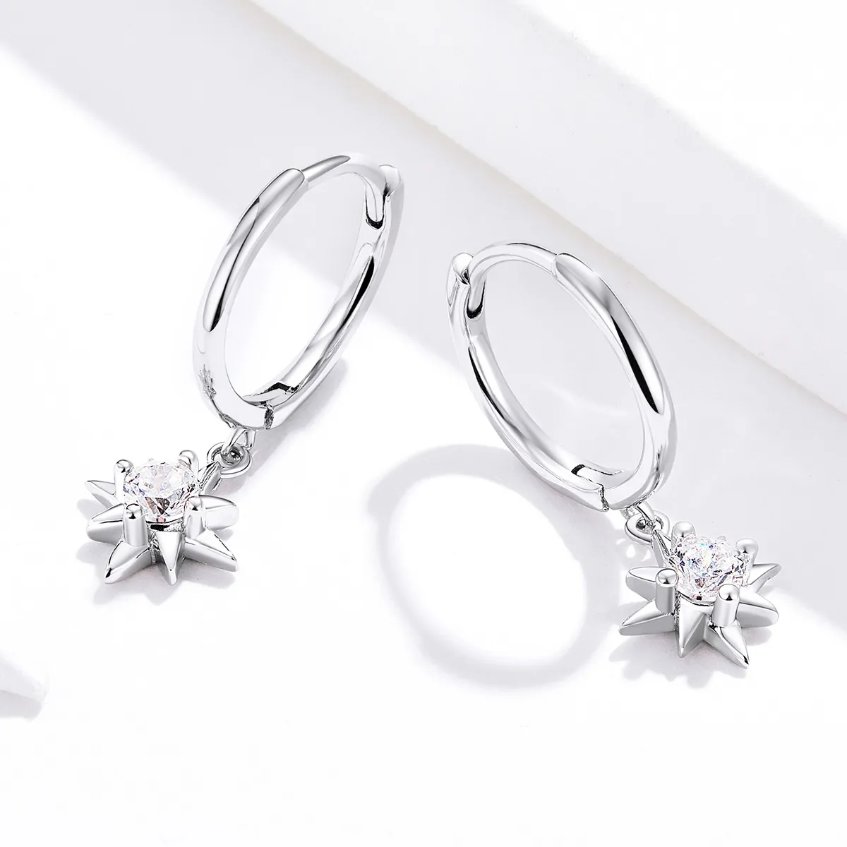 Pandora Style Silver Star Dangle Earrings - SCE759