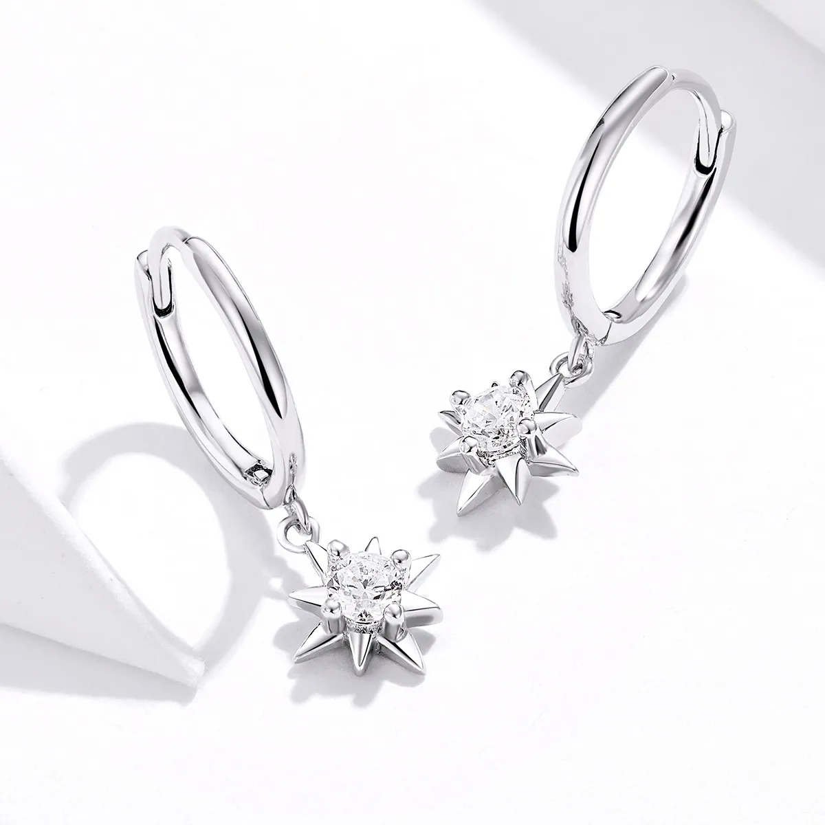 Pandora Style Silver Star Dangle Earrings - SCE759