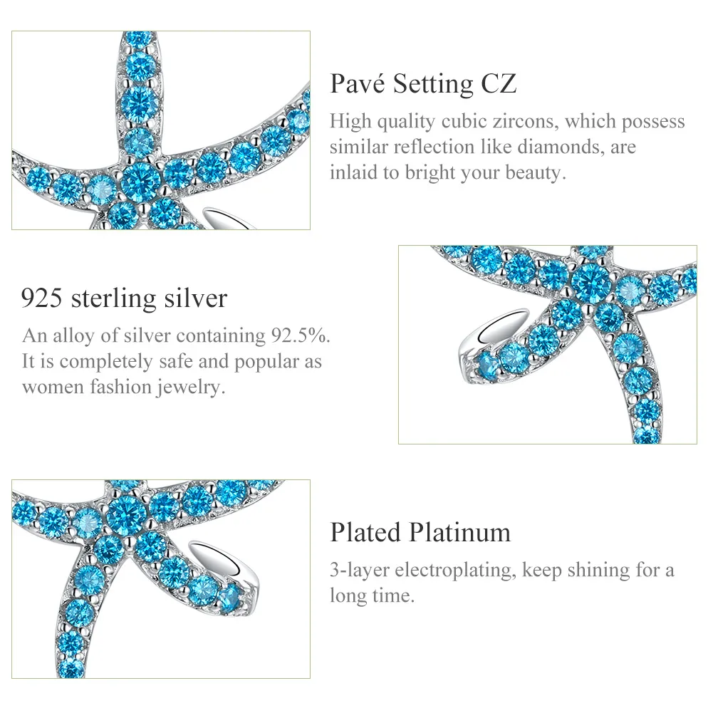 Pandora Style Silver Starfish Stud Earrings - BSE136