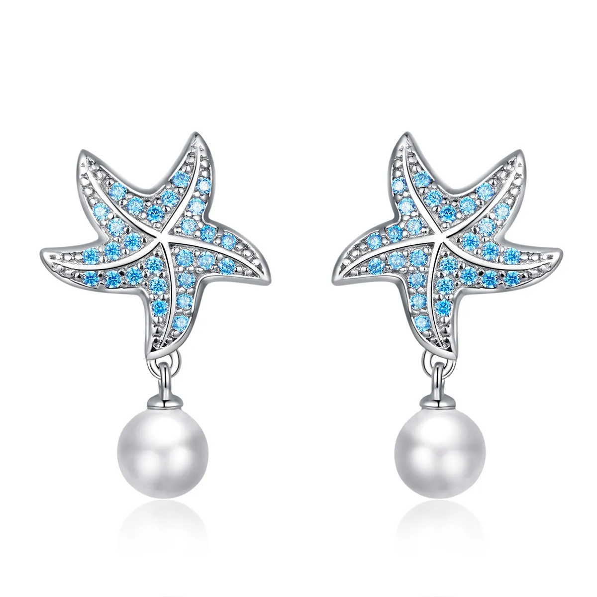 pandora style silver starfish with pearls stud earrings bse405