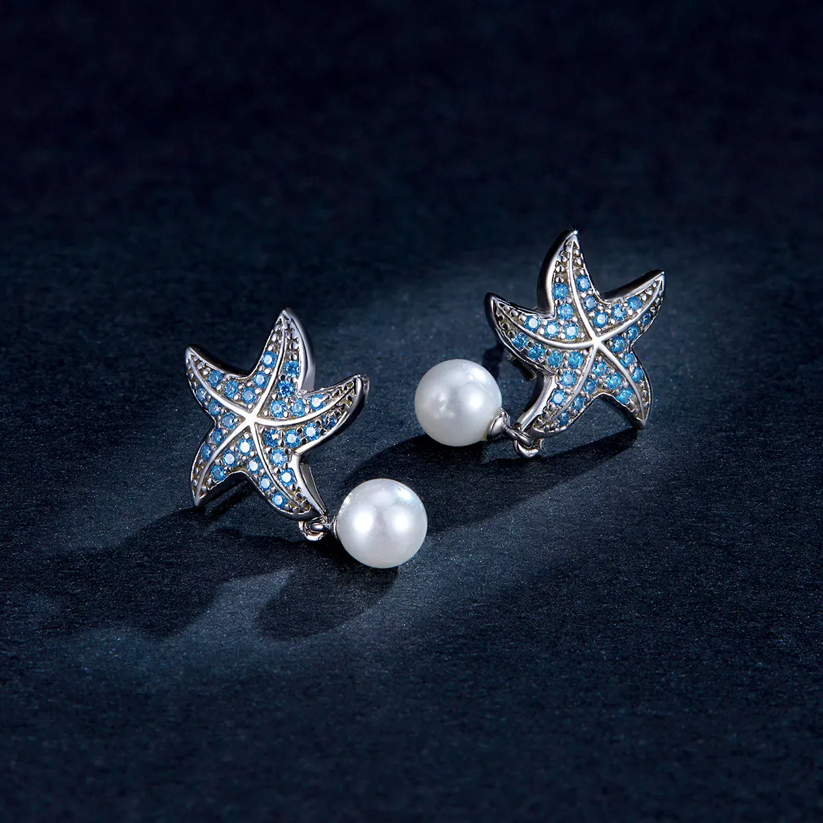 Pandora Style Silver Starfish With Pearls Stud Earrings - BSE405