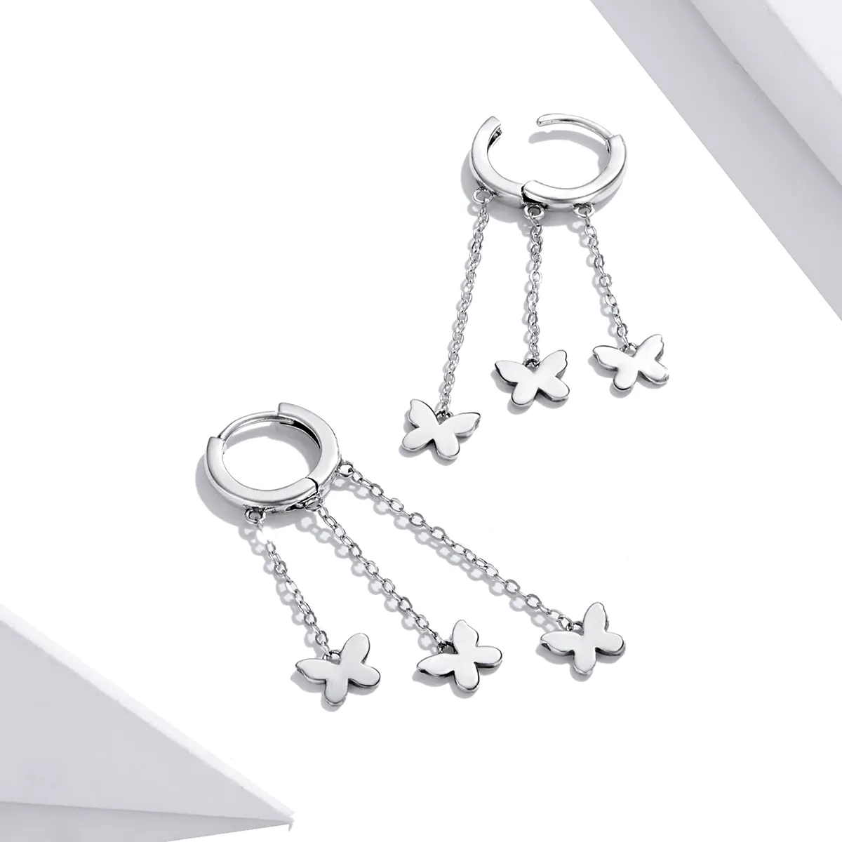 Pandora Style Silver Tassel Butterfly Dangle Earrings - SCE1173