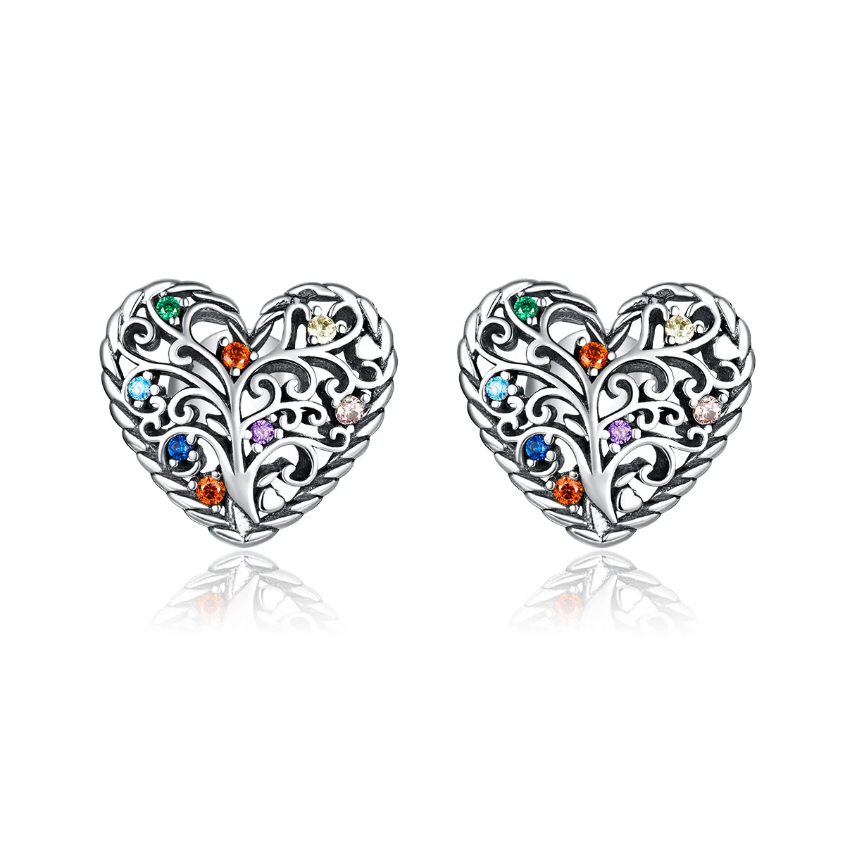 Pandora Style Silver Tree of Life Stud Earrings - SCE933