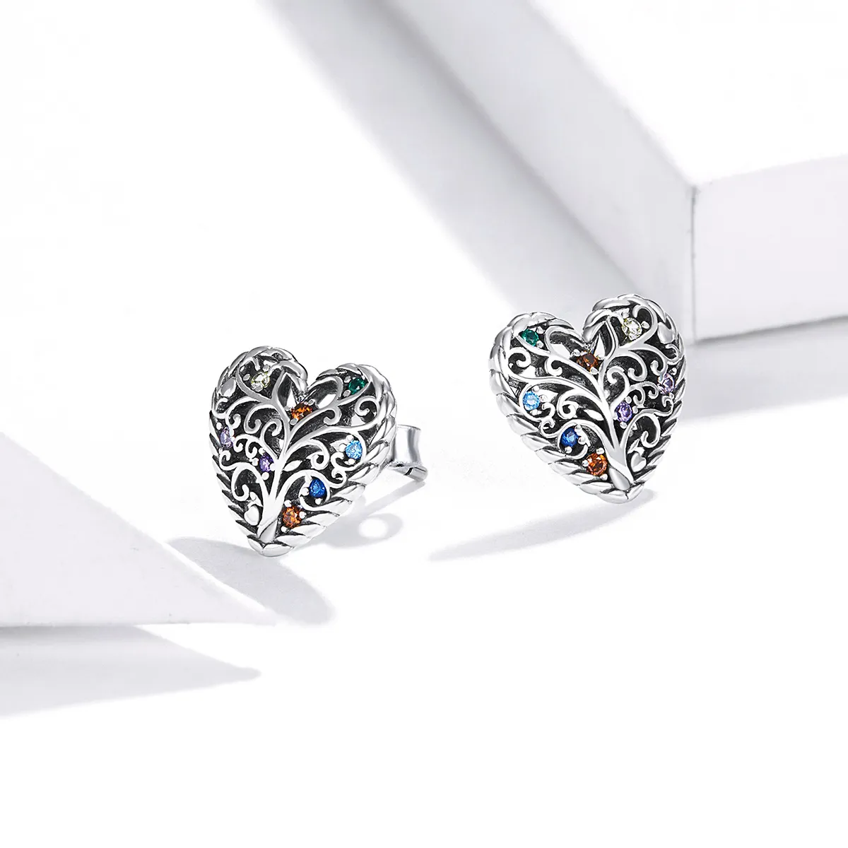 Pandora Style Silver Tree of Life Stud Earrings - SCE933