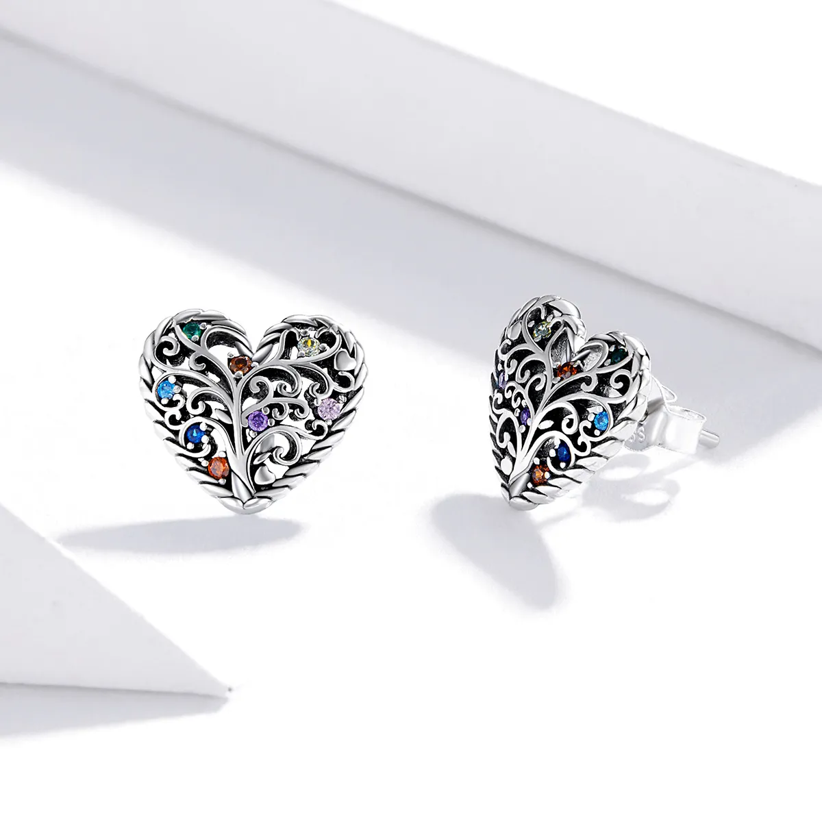 Pandora Style Silver Tree of Life Stud Earrings - SCE933