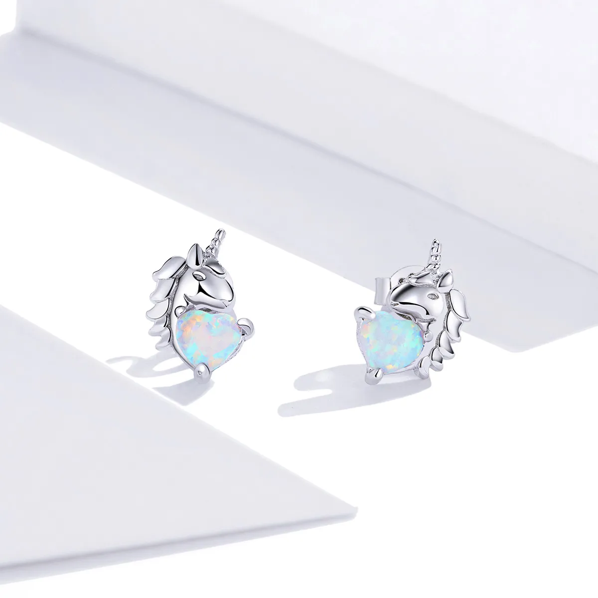 Pandora Style Silver Unicorn Stud Earrings - SCE896