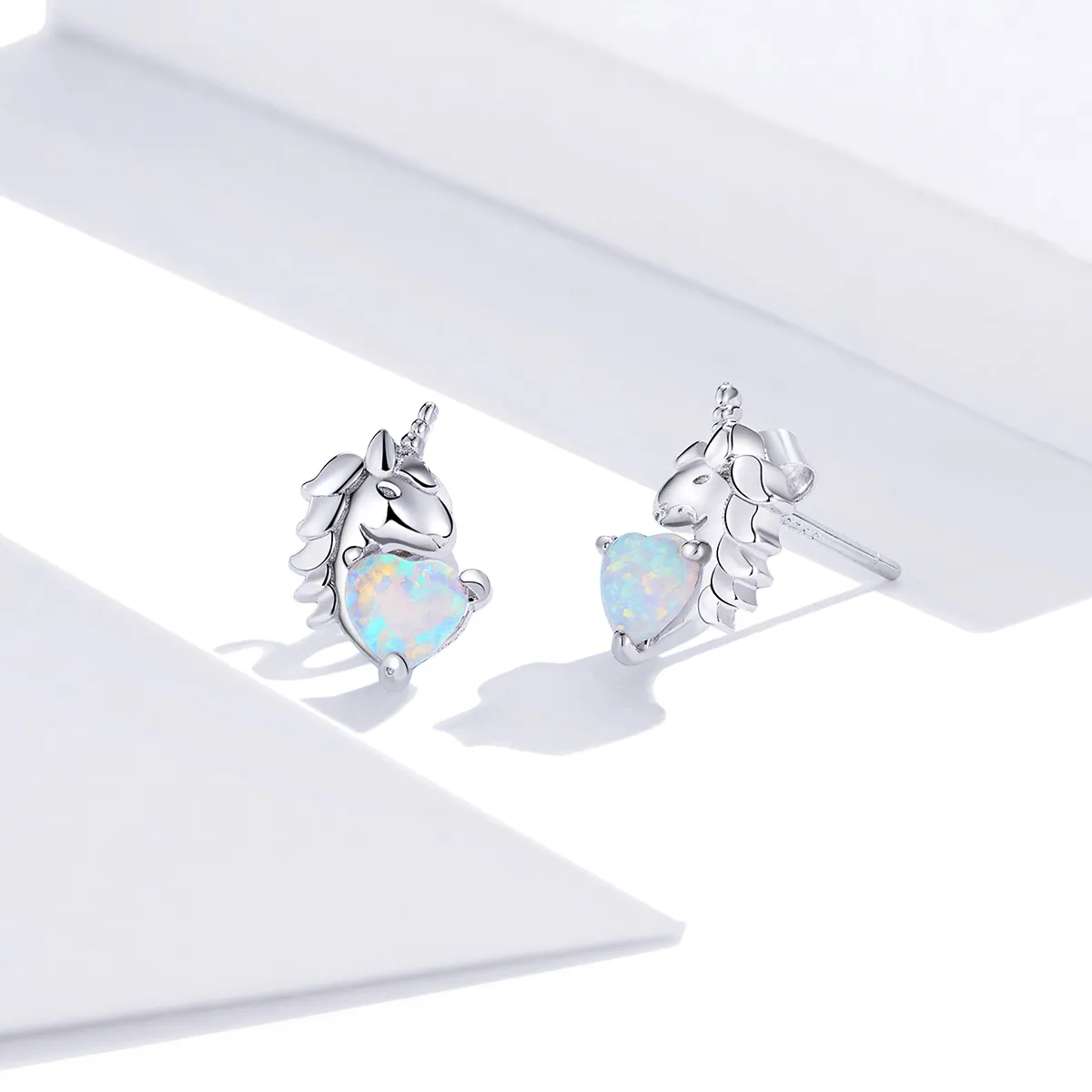 Pandora Style Silver Unicorn Stud Earrings - SCE896