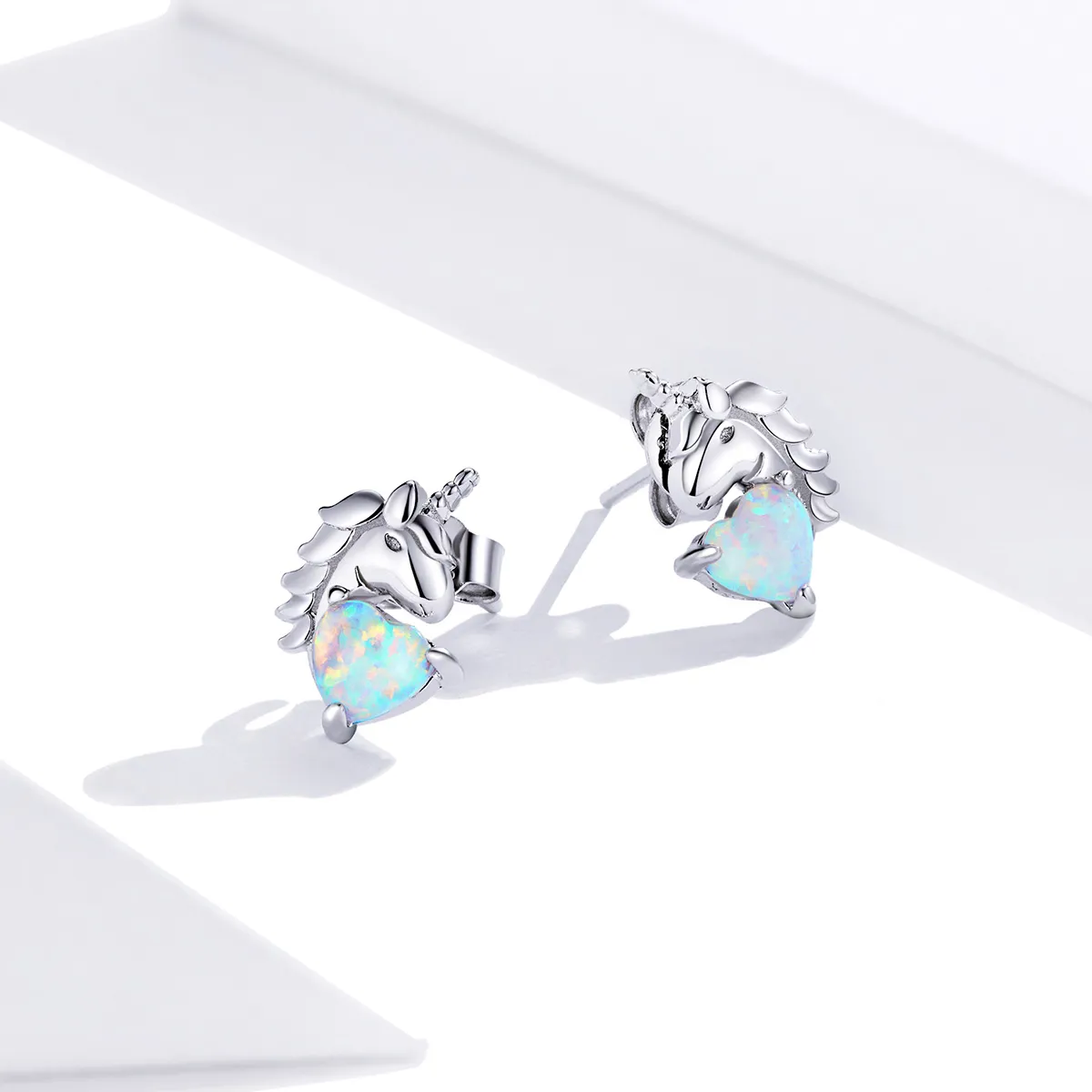 Pandora Style Silver Unicorn Stud Earrings - SCE896