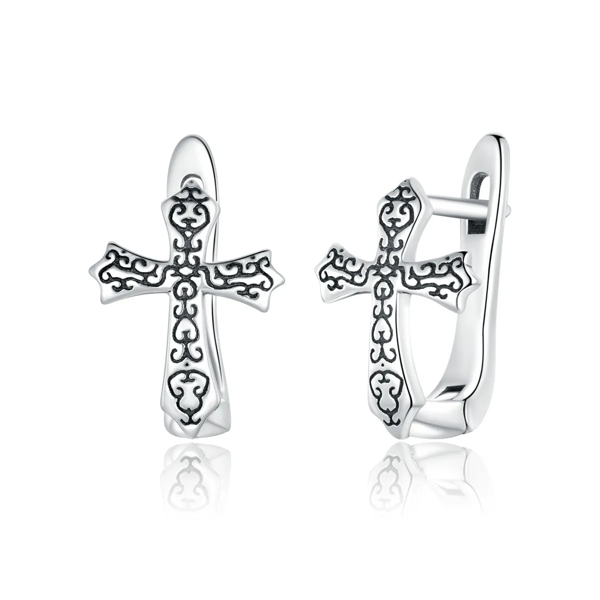 Pandora Style Silver Vine Cross Stud Earrings - SCE943