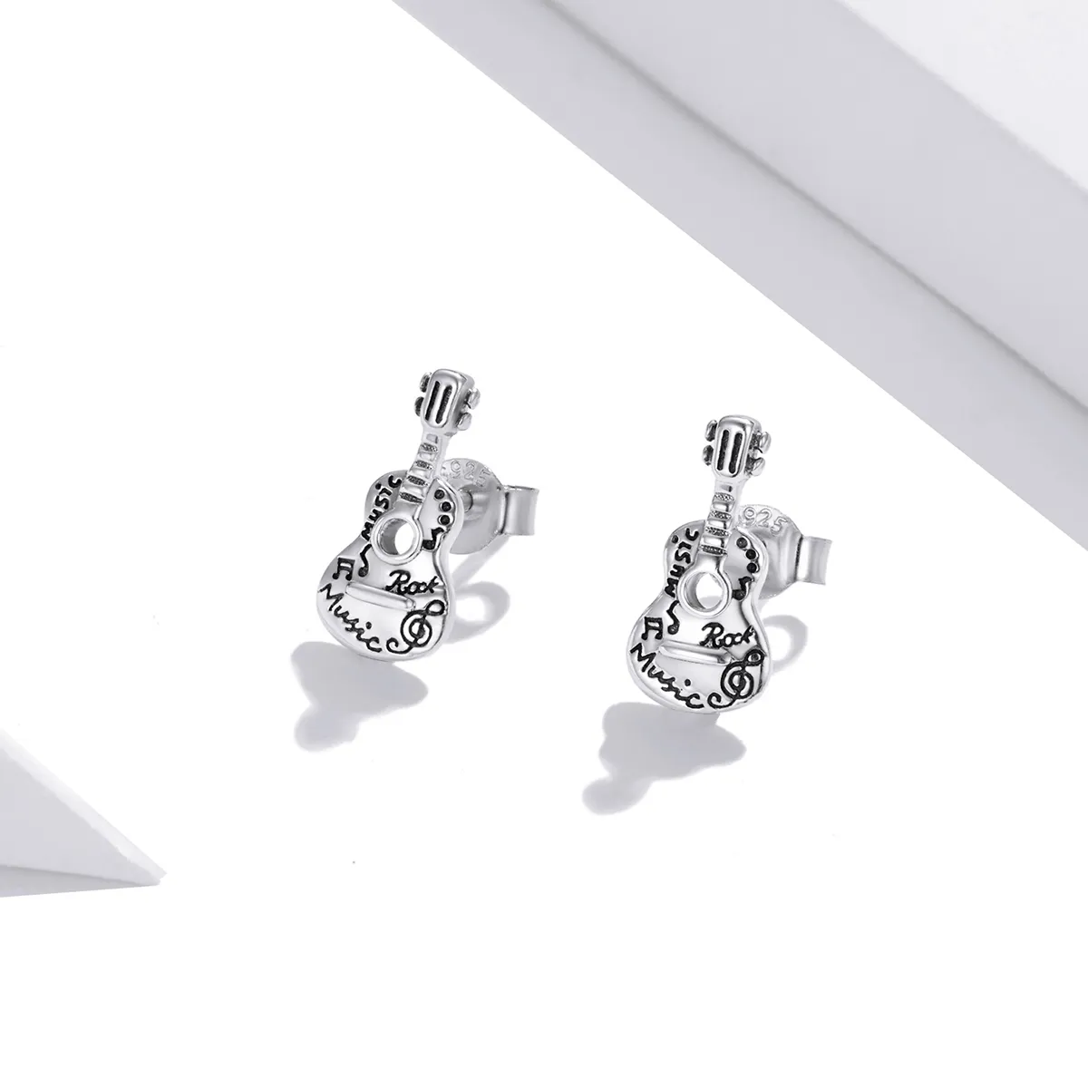 Pandora Style Silver Vintage Guitar Stud Earrings - SCE1155