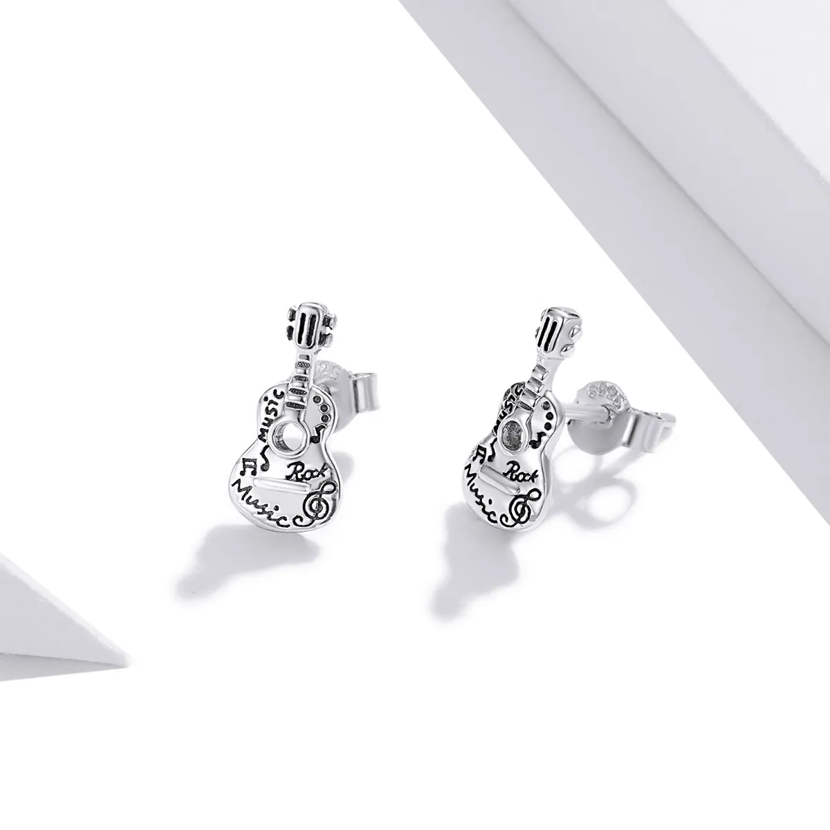 Pandora Style Silver Vintage Guitar Stud Earrings - SCE1155