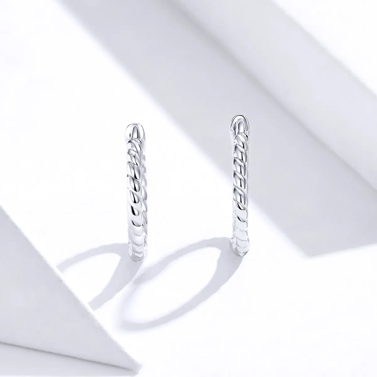 Pandora Style Silver Weaving geometry Hoop Earrings - SCE841