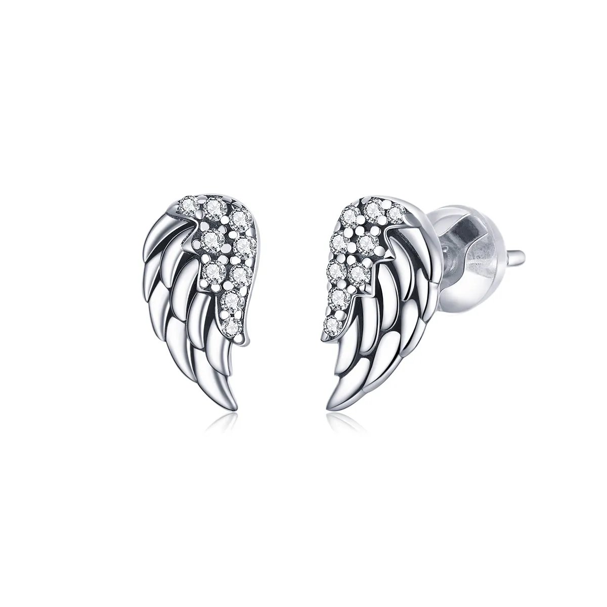 pandora style silver wings stud earrings sce882